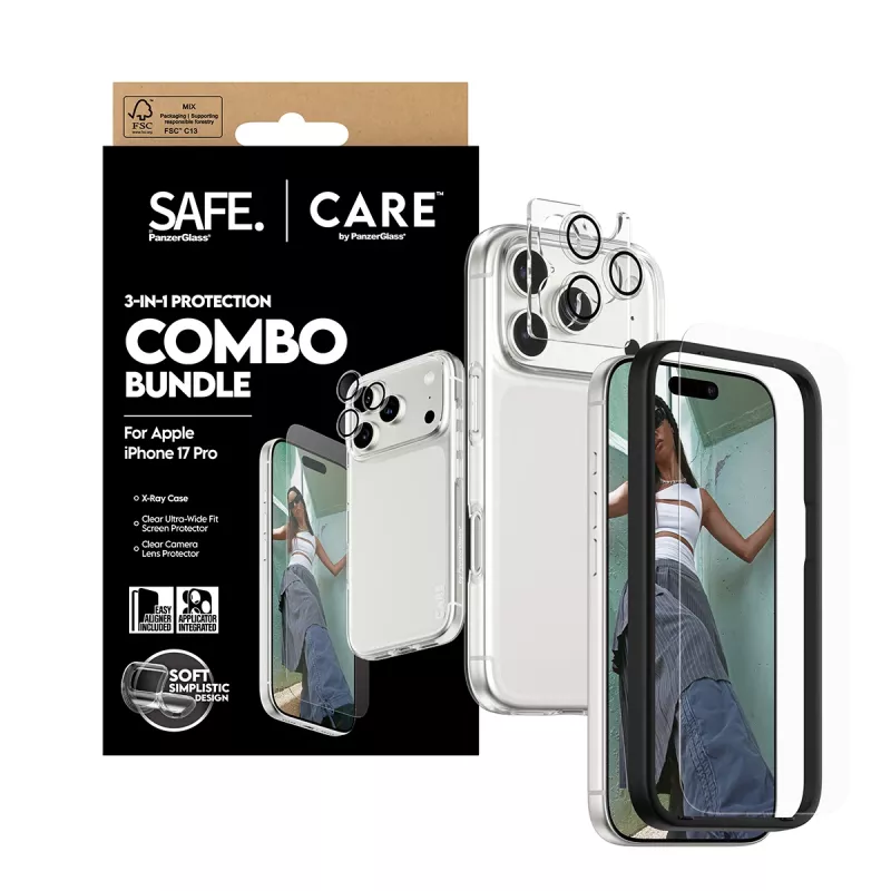 PanzerGlass combo 3-em-1 para iPhone 17 Pro CR40572 — proteção de ecrã, proteção da câmara e capa