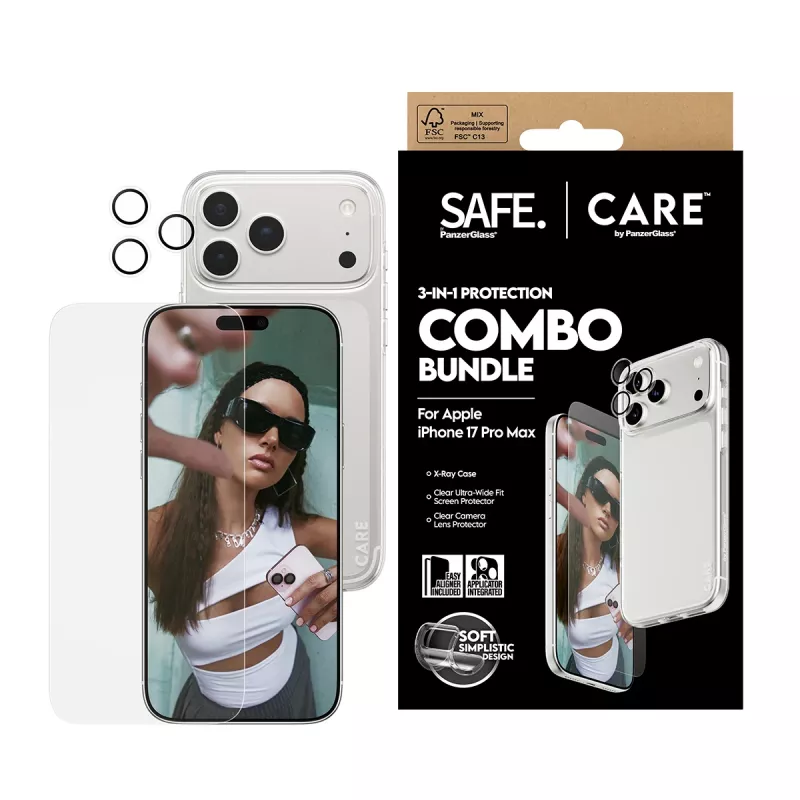 Combo de proteção de ecrã, capa e proteção de lentes da câmara PanzerGlass para iPhone 17 Pro Max CR60725