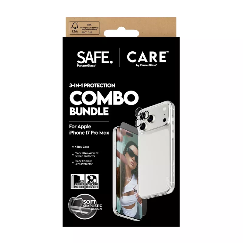 Combo de proteção de ecrã, capa e proteção de lentes da câmara PanzerGlass para iPhone 17 Pro Max CR60725