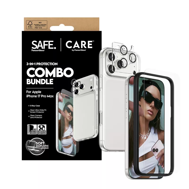 Combo de proteção de ecrã, capa e proteção de lentes da câmara PanzerGlass para iPhone 17 Pro Max CR60725