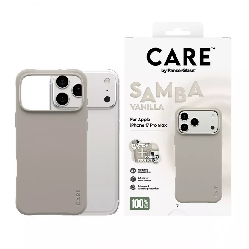Capa PanzerGlass CARE by Fashionable Case Samba Vanilla com MagSafe para iPhone 17 Pro Max
