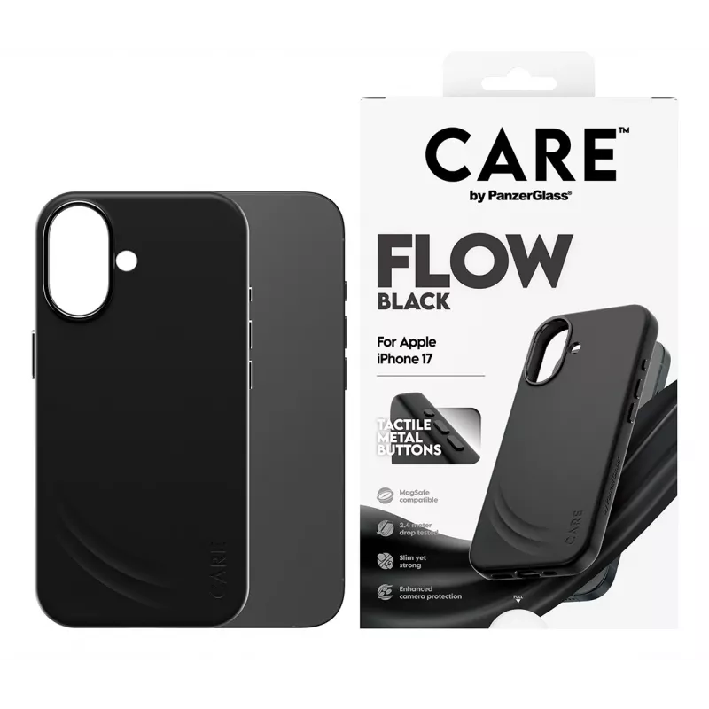 Capa de proteção PanzerGlass CARE Feature FLOW Case preta com MagSafe para iPhone 17