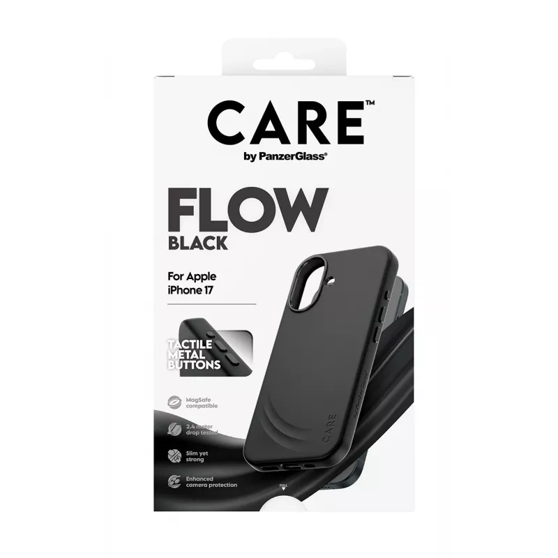 Capa de proteção PanzerGlass CARE Feature FLOW Case preta com MagSafe para iPhone 17