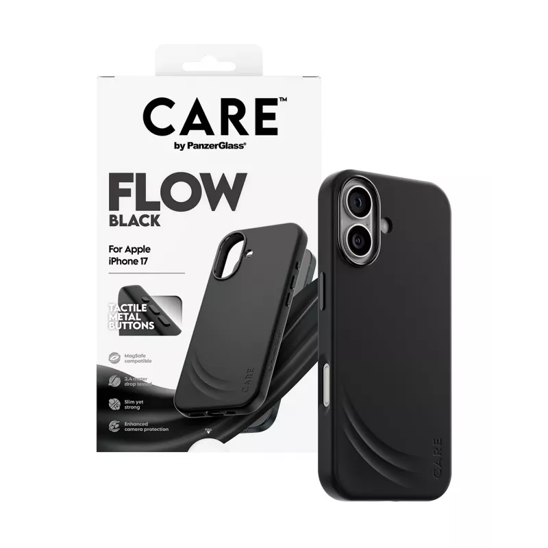 Capa de proteção PanzerGlass CARE Feature FLOW Case preta com MagSafe para iPhone 17
