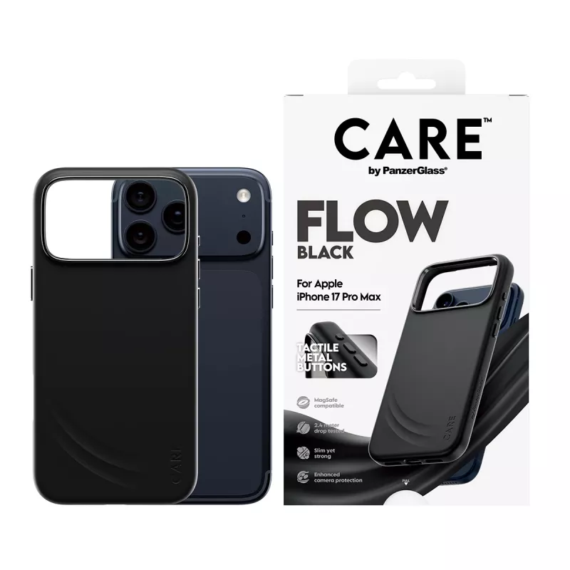 Capa de proteção PanzerGlass CARE by Feature FLOW para iPhone 17 Pro Max, capa, preta, compatível com MagSafe