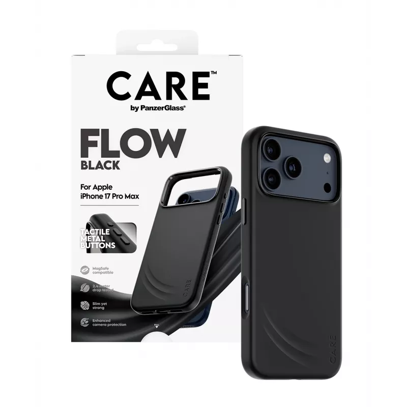 Capa de proteção PanzerGlass CARE by Feature FLOW para iPhone 17 Pro Max, capa, preta, compatível com MagSafe
