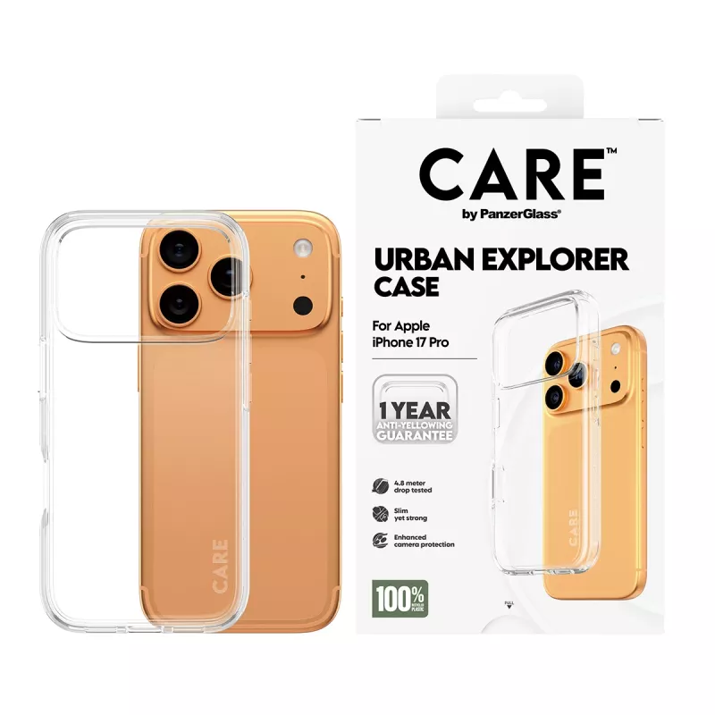 Capa de proteção PanzerGlass CARE by Flagship capa Transparent Urban Explorer com moldura transparente para iPhone 17 Pro