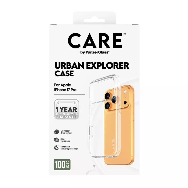 Capa de proteção PanzerGlass CARE by Flagship capa Transparent Urban Explorer com moldura transparente para iPhone 17 Pro