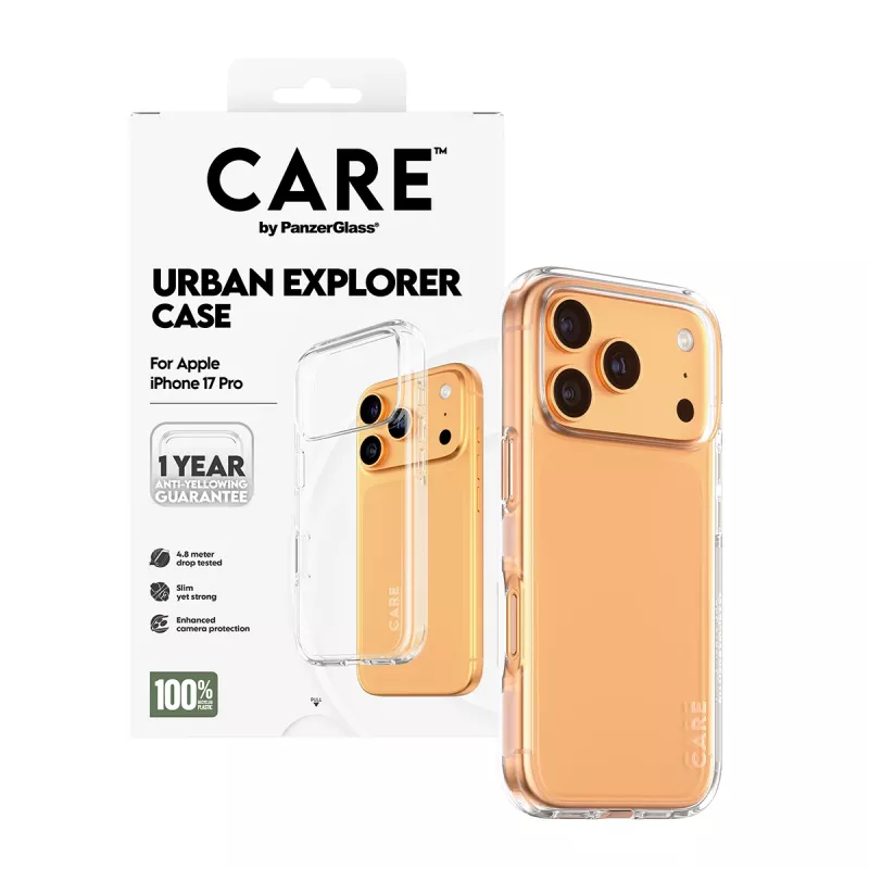 Capa de proteção PanzerGlass CARE by Flagship capa Transparent Urban Explorer com moldura transparente para iPhone 17 Pro