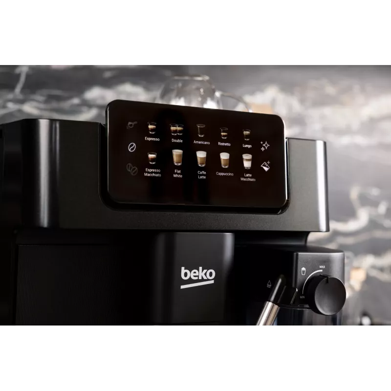 Máquina de café automática Beko CEG7304B CaffeExperto com lança de vapor, máquina de café expresso, 2 l, grãos de café, moinho integrado, 1350 W, preto, prateado