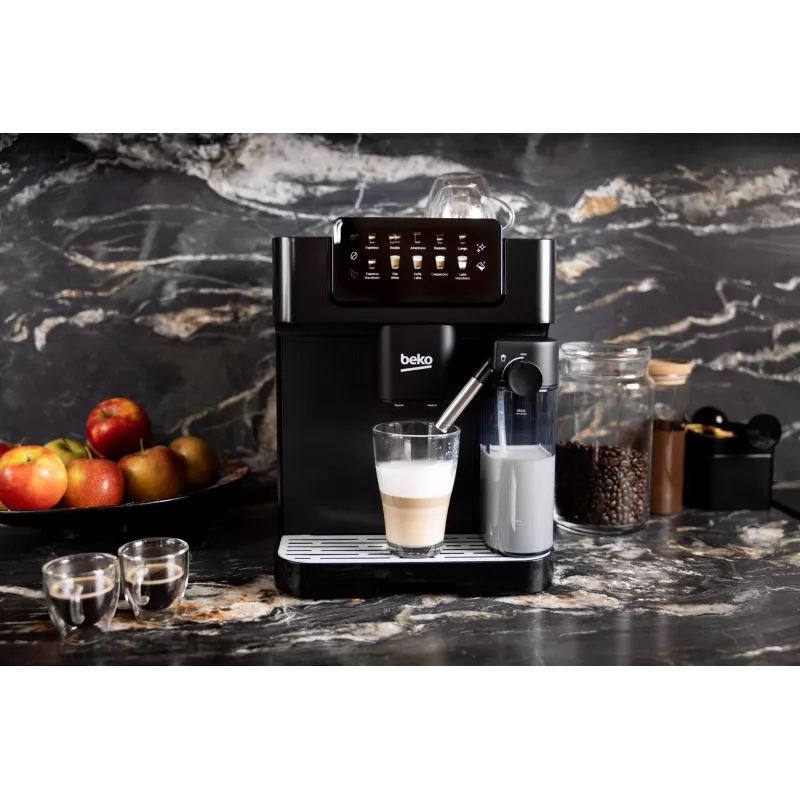 Máquina de café automática Beko CEG7304B CaffeExperto com lança de vapor, máquina de café expresso, 2 l, grãos de café, moinho integrado, 1350 W, preto, prateado