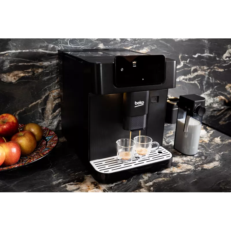Máquina de café automática Beko CEG7304B CaffeExperto com lança de vapor, máquina de café expresso, 2 l, grãos de café, moinho integrado, 1350 W, preto, prateado