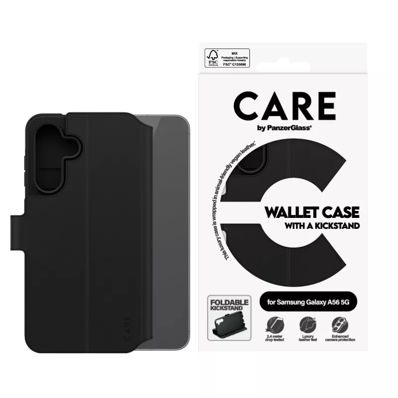 Capa carteira PanzerGlass Samsung Galaxy A56 5G preta com suporte