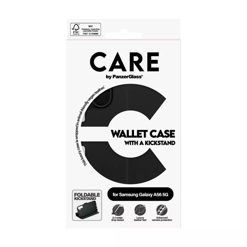 Capa carteira PanzerGlass Samsung Galaxy A56 5G preta com suporte