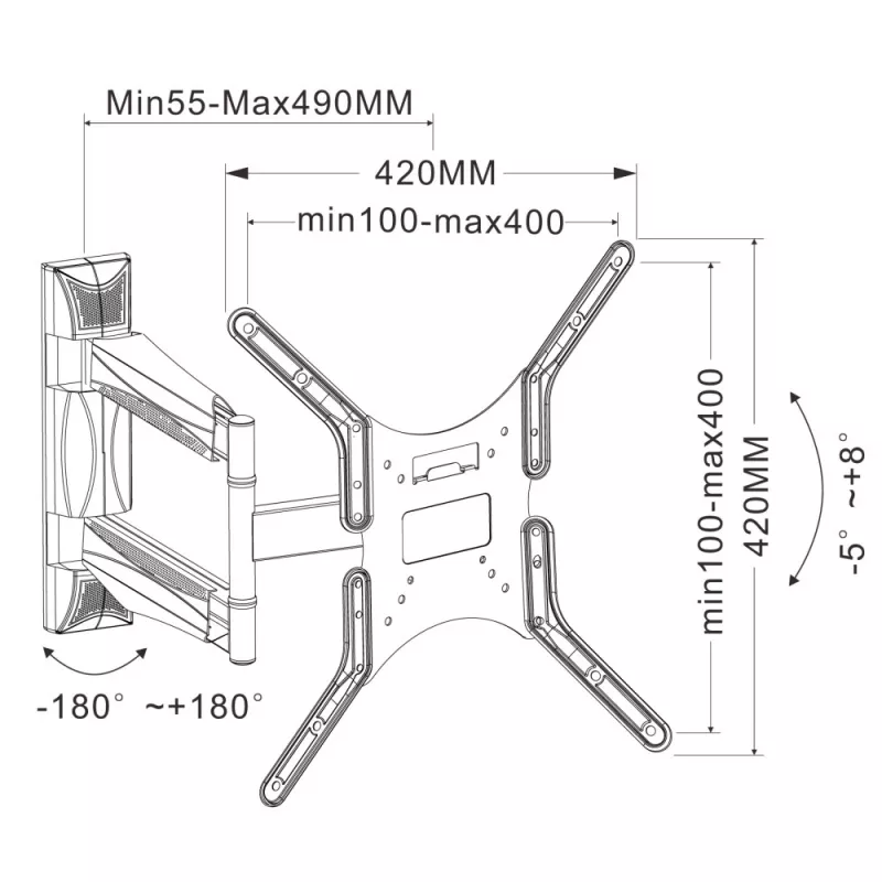 Techly ICA-PLB 271M suporte de parede para TV 25-52 polegadas, giratório e inclinável, fino, 40 kg, preto