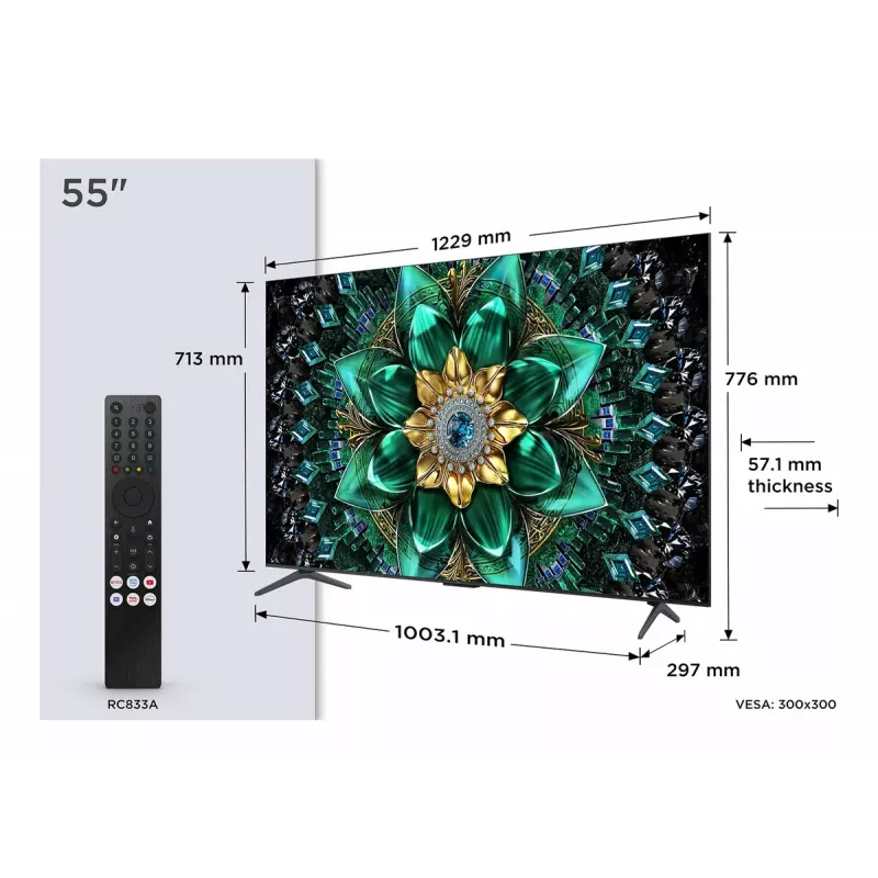 TV TCL 55Q6C 55 polegadas QD-Mini LED 4K Ultra HD, 3840×2160, Google TV, HDMI 2.1, 2.1ch 40W, HDR10+