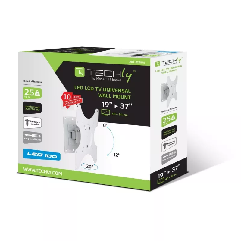 Suporte de parede Techly para LCD LED 19-37'' inclinável 1 articulação branco ICA-LCD 2900WH