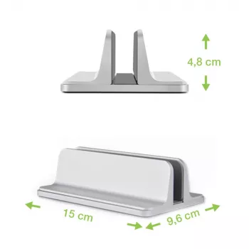 Suporte para portátil TECHLY suporte vertical de alumínio para notebook prateado até 17 polegadas (96×150×48 mm, 580 g)