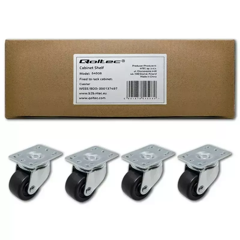 Conjunto de rodas para rack QOLTEC 4 unidades sem travão modelo 54508