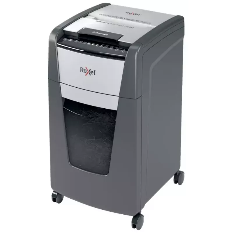Destruidora de papel Rexel Optimum Auto+ 300M corte micro 55 dB 23 cm preto, cinzento