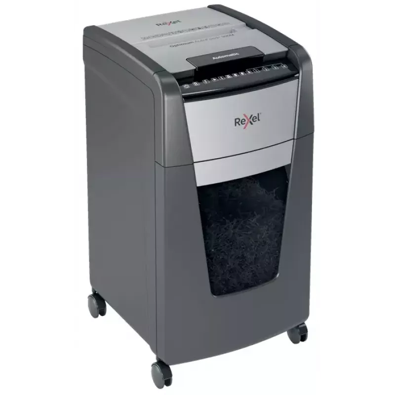 Destruidora de papel Rexel Optimum Auto+ 300M corte micro 55 dB 23 cm preto, cinzento