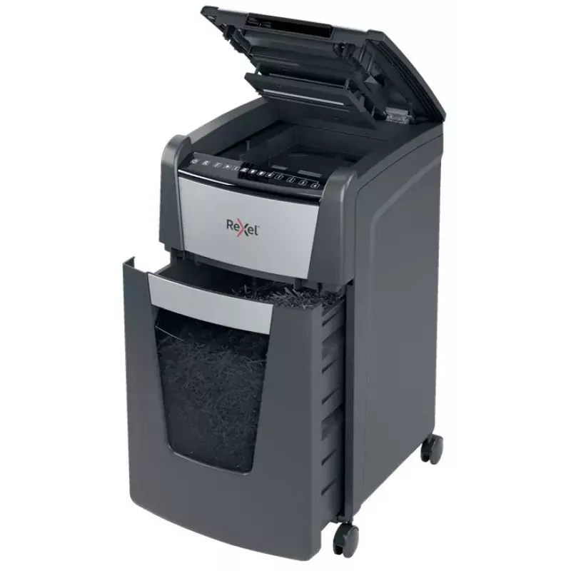 Destruidora de papel Rexel Optimum Auto+ 300M corte micro 55 dB 23 cm preto, cinzento