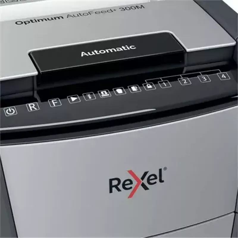 Destruidora de papel Rexel Optimum Auto+ 300M corte micro 55 dB 23 cm preto, cinzento