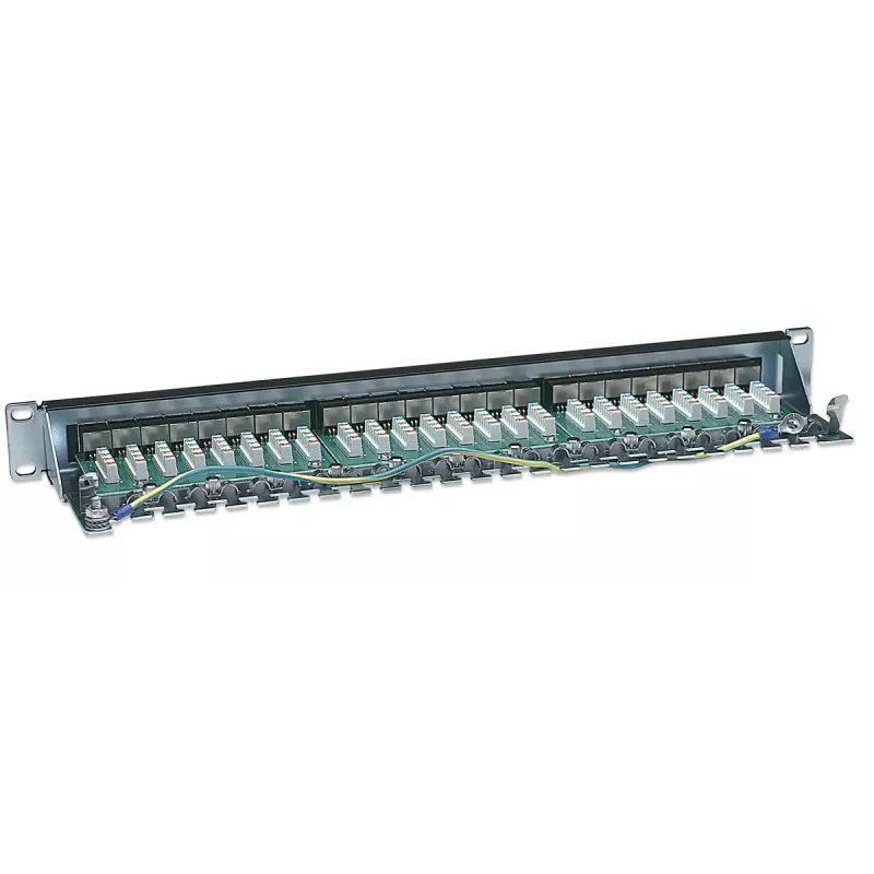 Patch panel Intellinet, Cat6, FTP, 24 portas, 1U, blindado, barras LSA 90° Top-Entry, preto