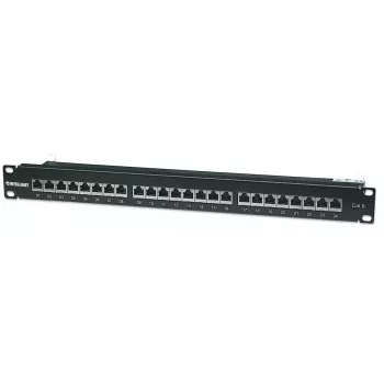 Patch panel Intellinet, Cat6, FTP, 24 portas, 1U, blindado, barras LSA 90° Top-Entry, preto