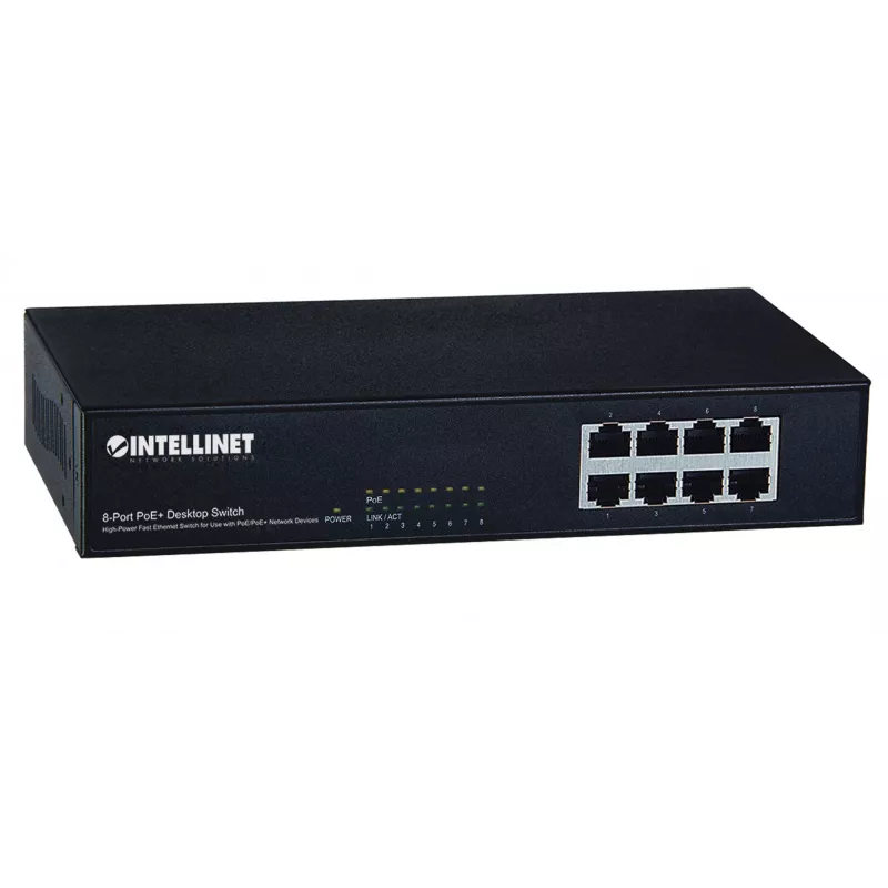 Switch Intellinet 8 portas Fast Ethernet PoE+, 8 x portas PoE, 1,6 Gbit/s