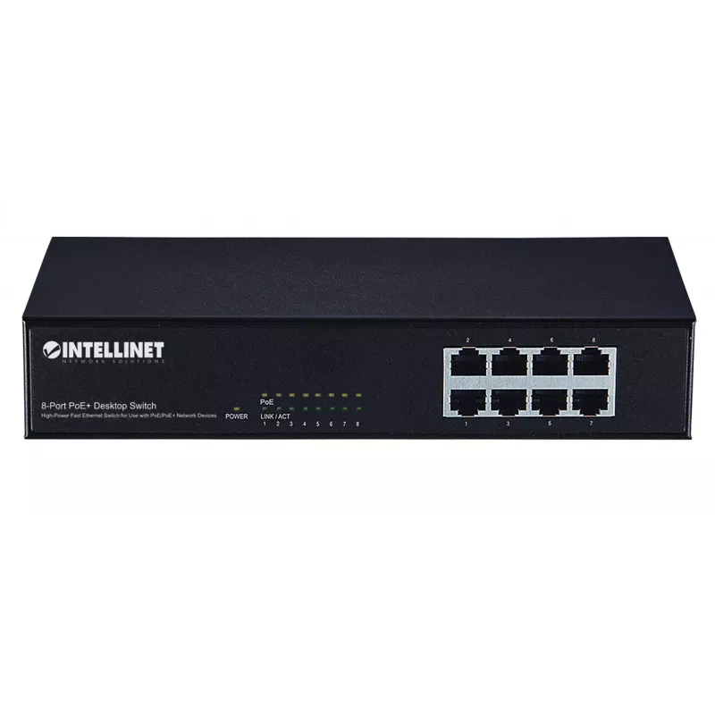 Switch Intellinet 8 portas Fast Ethernet PoE+, 8 x portas PoE, 1,6 Gbit/s