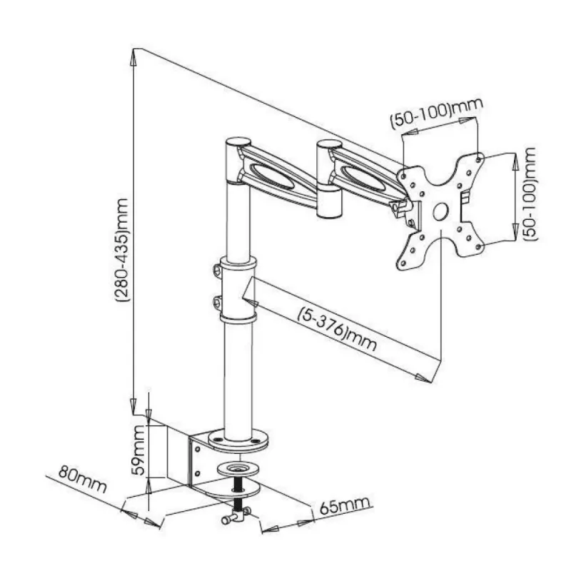 Suporte de mesa Techly 13-27 polegadas para monitor braço longo inclinável ICA-LCD 502BK