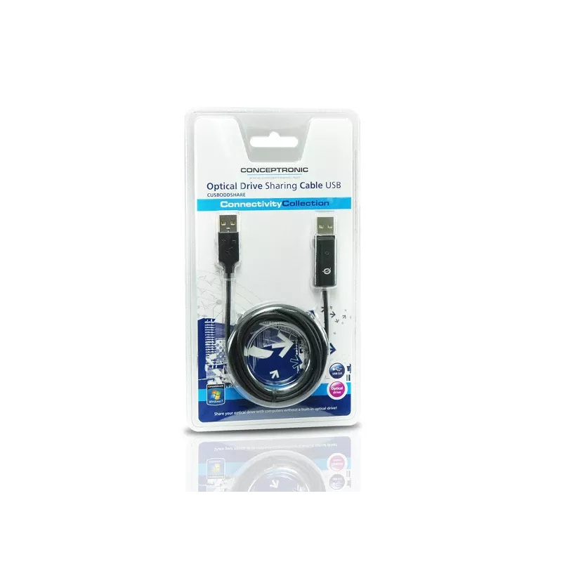 Cabo Conceptronic Optical Drive Sharing USB, 1,8 m, preto, USB A, USB A, macho/macho, 20 g