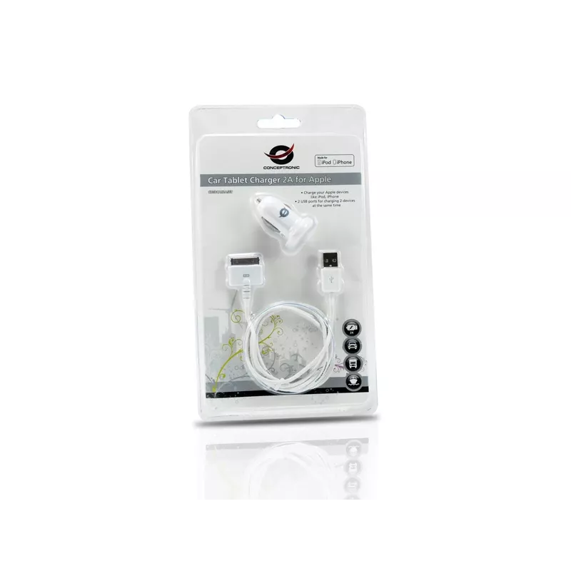 Carregador de automóvel para tablet Conceptronic 2A para Apple, isqueiro, 5 V, branco