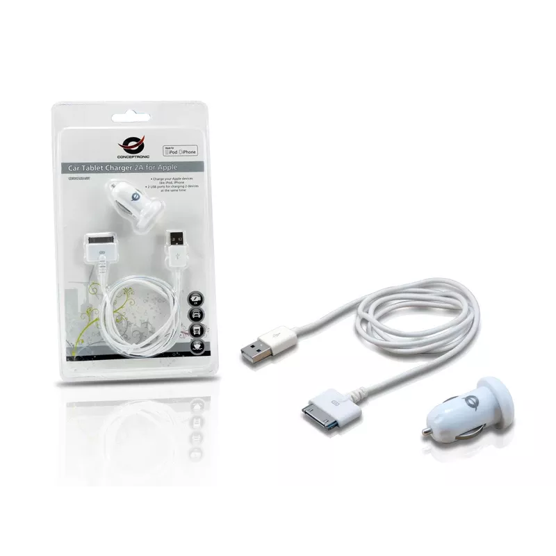 Carregador de automóvel para tablet Conceptronic 2A para Apple, isqueiro, 5 V, branco