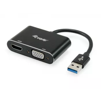 Adaptador Equip USB 3.0 para HDMI/VGA (HD15), 3.2 Gen 1 (3.1 Gen 1), USB Type-A, saída HDMI, 1920 x 1080 píxeis