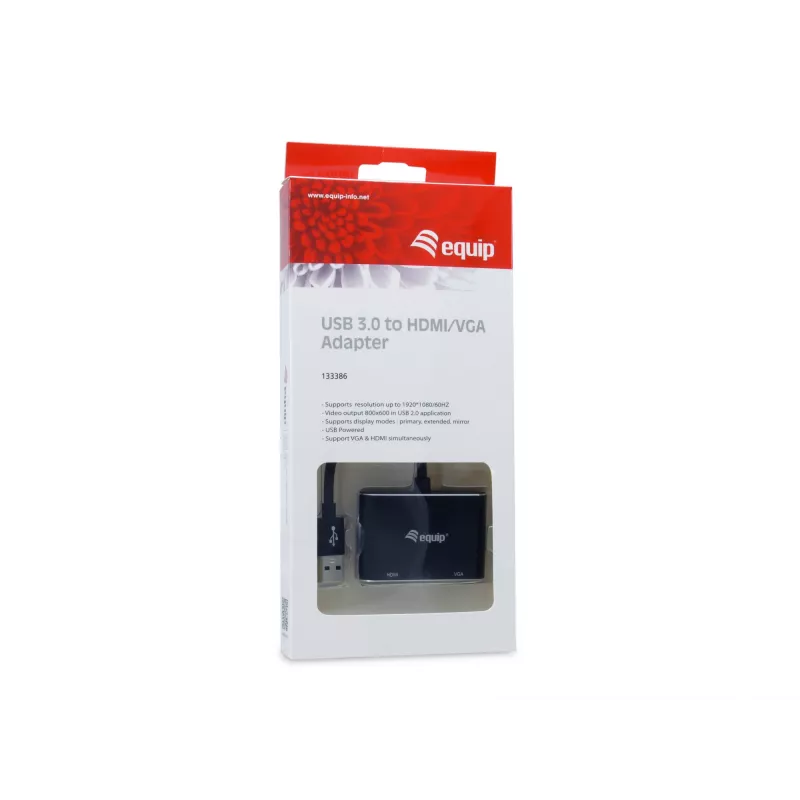 Equip 133386 adaptador USB 3.0 para HDMI/VGA (HD15) para dois monitores, USB 3.2 Gen 1 Type-A, 1920x1080