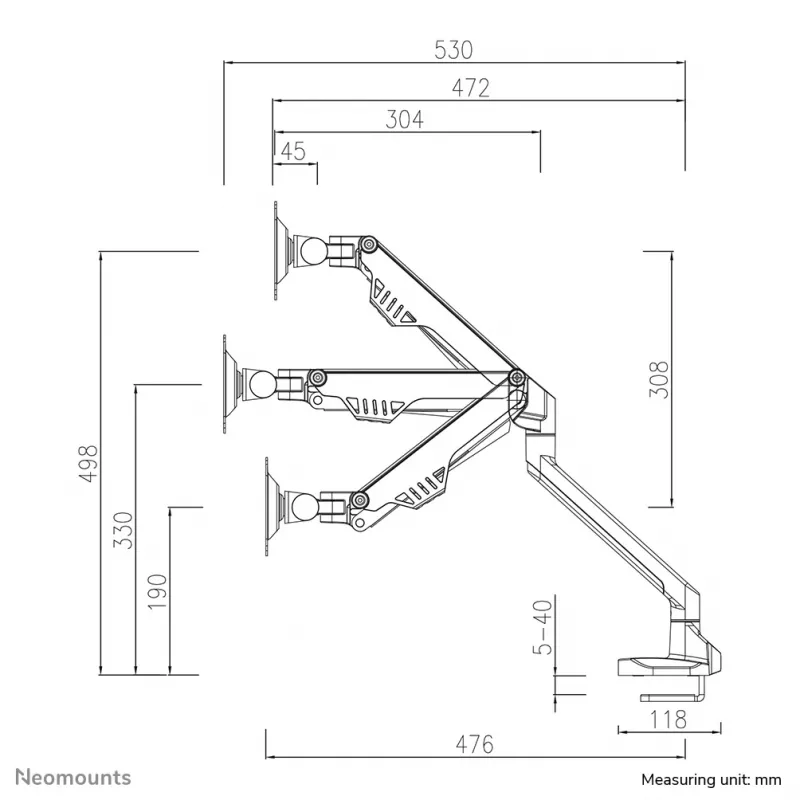 Braço de monitor Neomounts FPMA-D750Preto2 10-32 polegadas - mola a gás - Topfix - bloqueio a 180°