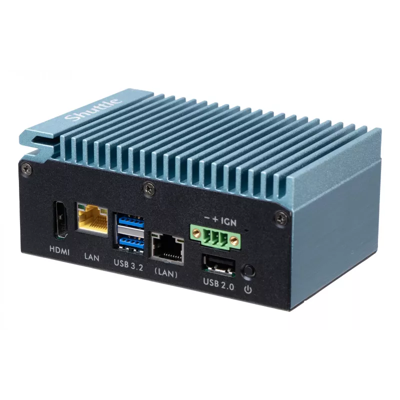 Shuttle Edge PC SPCEL02, Intel Celeron J6412, 1x HDMI, 2x 2.5G LAN, 1x COM, DIO (4x in, 4x out), 3x USB, 2x M.2, 12-24V, funcionamento contínuo 24/7, sem ventoinha, incl. suporte VESA e para calha DIN