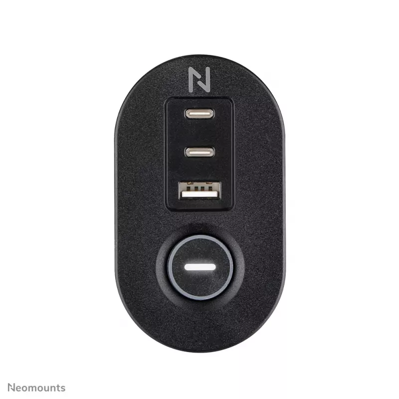 Neomounts DS22-840BL6 Tomada de secretária com grampo e ligações USB-C e USB-A – carregamento rápido