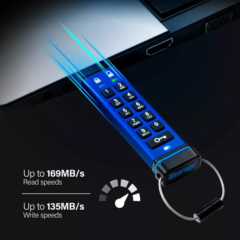iStorage datAshur PRO 64 GB | Pen USB segura | Certificada FIPS 140-2 Nível 3 | Certificada NLNCSA DEP-V | Certificada NATO Restricted | Encriptação de hardware AES-XTS 256 bits | Protegida por PIN | Resistente a pó/água