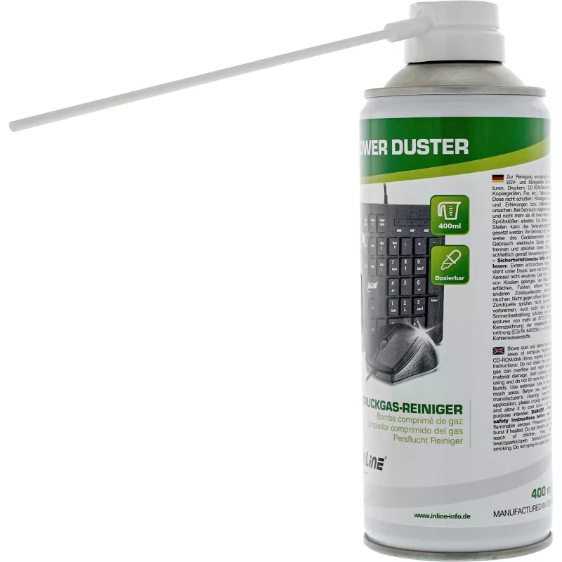 Spray de limpeza de ar comprimido 400 ml — InLine, alta pressão para manutenção de IT, servidores e PC
