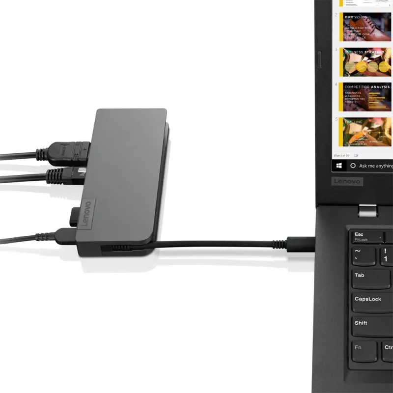 Lenovo 4X90S92381 Powered USB-C Travel Hub estação de ancoragem, VGA, HDMI, 13 W, Iron Grey
