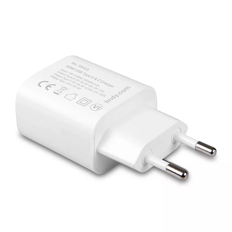 Lindy 73413 carregador USB-A e USB-C, 20 W, Power Delivery, 100–240 V, branco