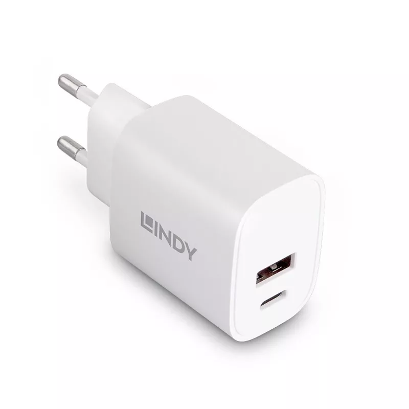 Lindy 73413 carregador USB-A e USB-C, 20 W, Power Delivery, 100–240 V, branco