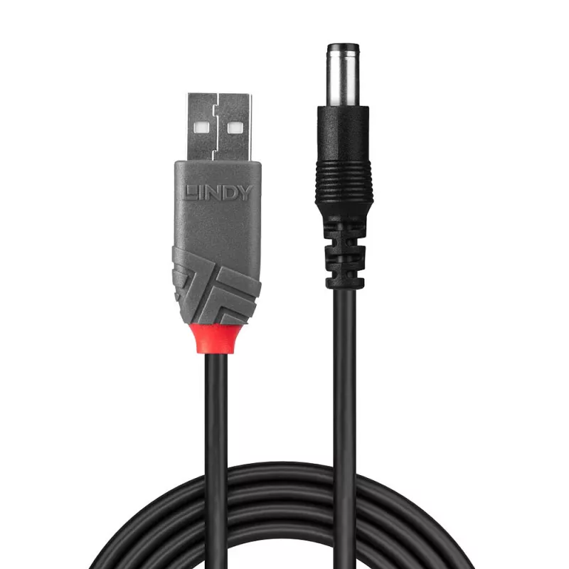 Cabo USB 2.0 Type-A para DC 5,5 mm Lindy, 1,5 m