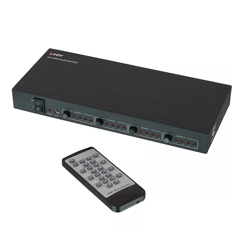 Matriz HDMI 4K60 4x4 Lindy, HDMI, 4x HDMI, metal, 1080p, 2160p, DTS-HD, Dolby TrueHD, 12 V