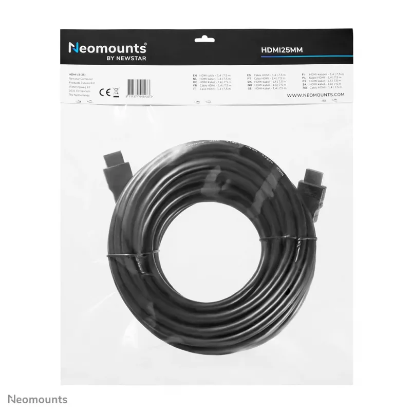 Cabo HDMI Neomounts HDMI25MM – 7,5 metros, 7,5 m, 10,2 Gbit/s, preto
