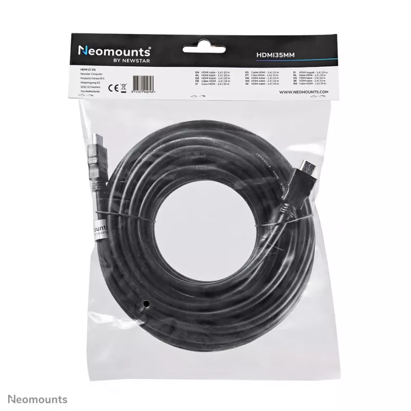 Cabo HDMI Neomounts HDMI35MM - 10 metros, 10 m, HDMI Type-A (Standard), HDMI Type-A (Standard), 10,2 Gbit/s, preto