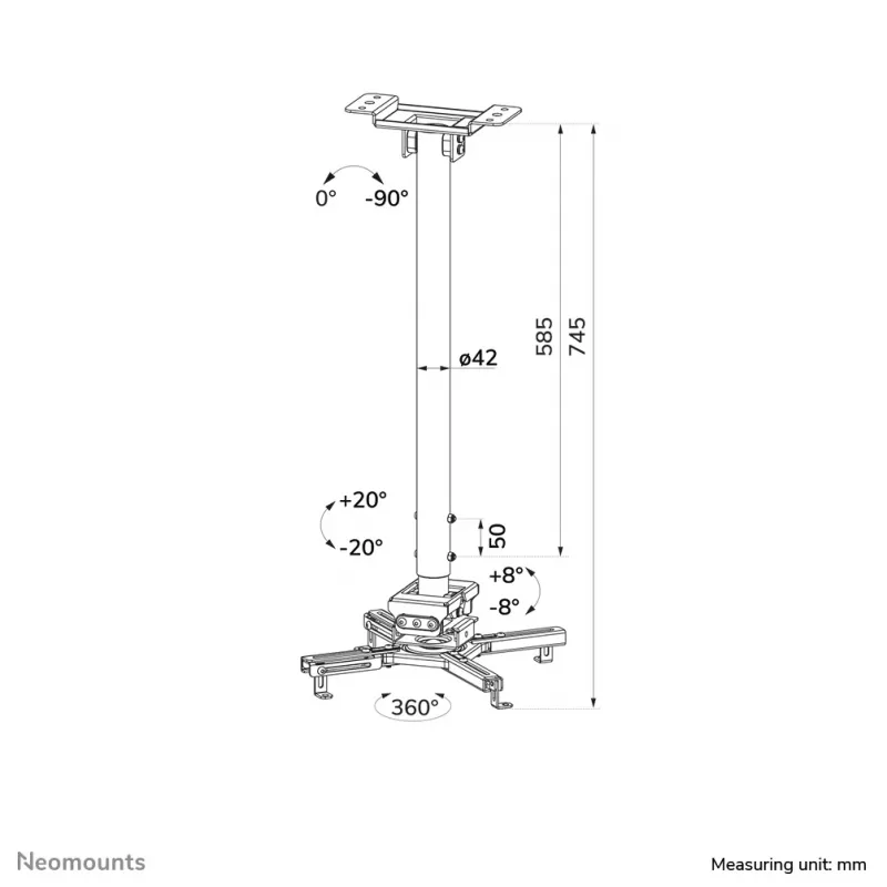 Suporte de teto Neomounts CL25-550BL1 preto 35 kg